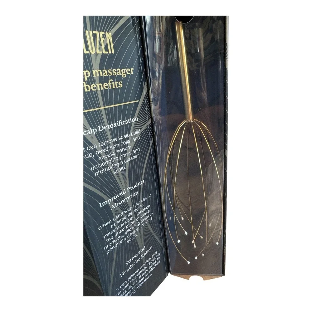 Bluzen Scalp Massager 12 Flexible Wire Fingers Gold Stress Relief New‎ in Box